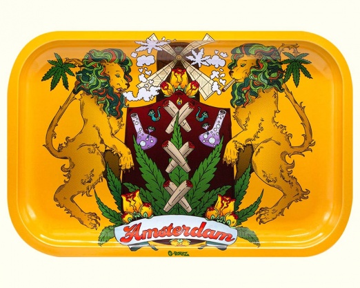 'Canna Lion' Medium Metal Rolling Tray - 17.5cm x 27.5cm